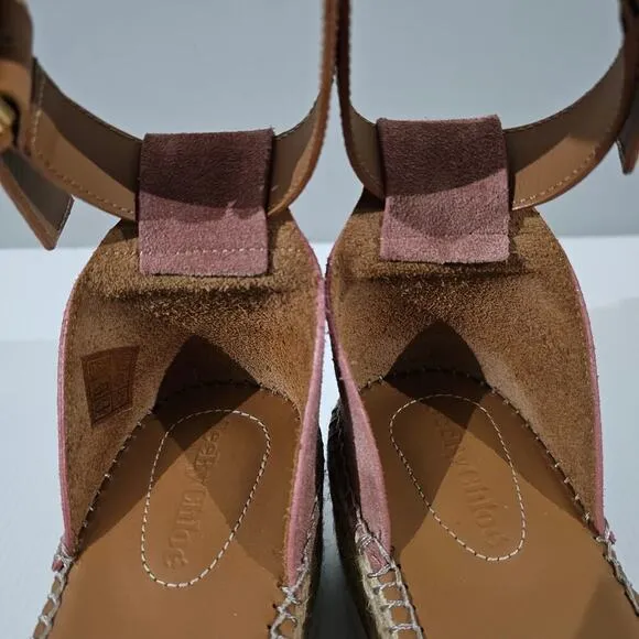 NEW See By Chloe Glyn Sandal Espadrille Platform Wedge Dark Pink Suede EU 41