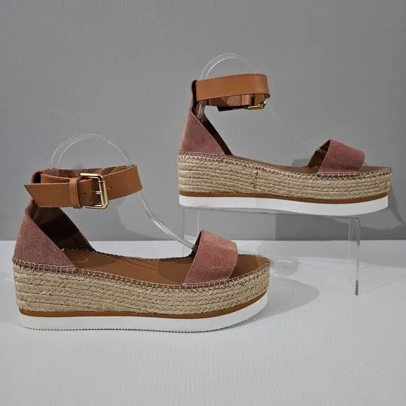 NEW See By Chloe Glyn Sandal Espadrille Platform Wedge Dark Pink Suede EU 41