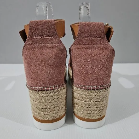 NEW See By Chloe Glyn Sandal Espadrille Platform Wedge Dark Pink Suede EU 41