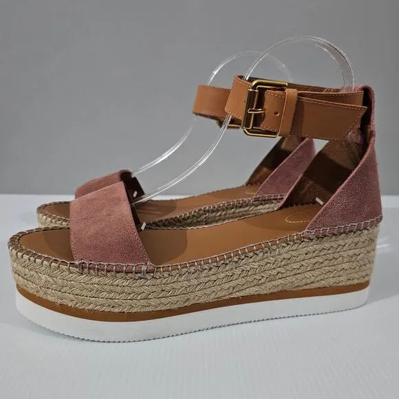 NEW See By Chloe Glyn Sandal Espadrille Platform Wedge Dark Pink Suede EU 41