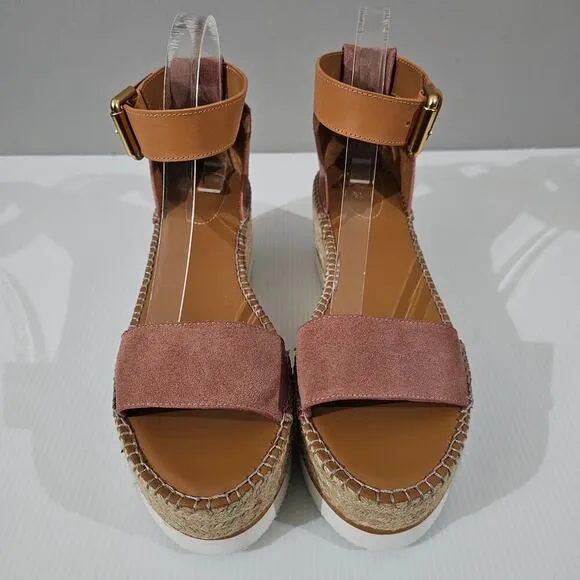 NEW See By Chloe Glyn Sandal Espadrille Platform Wedge Dark Pink Suede EU 41