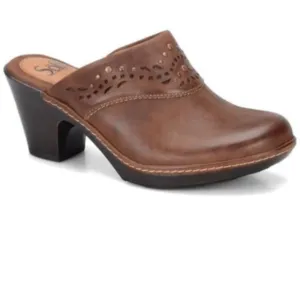 new Sofft Women's Laina Mocha Leather Studded Clogs Heel Mules Shoes