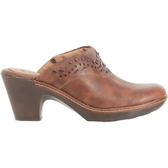 new Sofft Women's Laina Mocha Leather Studded Clogs Heel Mules Shoes