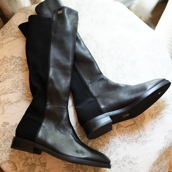 New! Stuart Weitzman Keelan Leather OTK Tall Boot Black 5.5 MSRP $795 Shoes