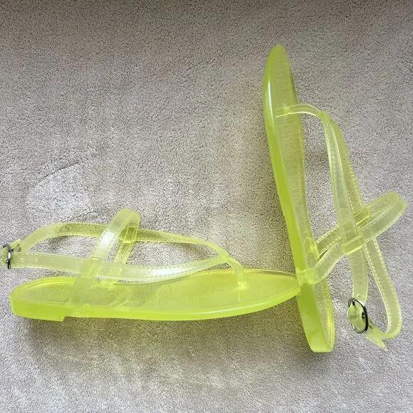 NEW Stuart Weitzman Summer Jelly Electric Lime Sandal Women 7 B Slingback Thong