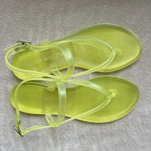 NEW Stuart Weitzman Summer Jelly Electric Lime Sandal Women 7 B Slingback Thong