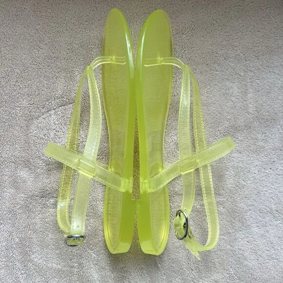 NEW Stuart Weitzman Summer Jelly Electric Lime Sandal Women 7 B Slingback Thong