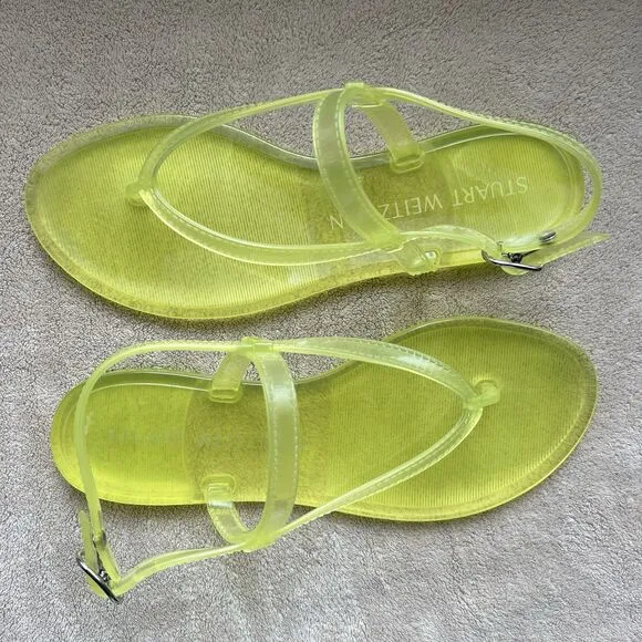 NEW Stuart Weitzman Summer Jelly Electric Lime Sandal Women 7 B Slingback Thong
