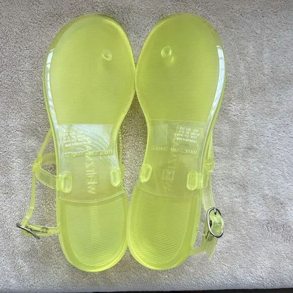 NEW Stuart Weitzman Summer Jelly Electric Lime Sandal Women 7 B Slingback Thong