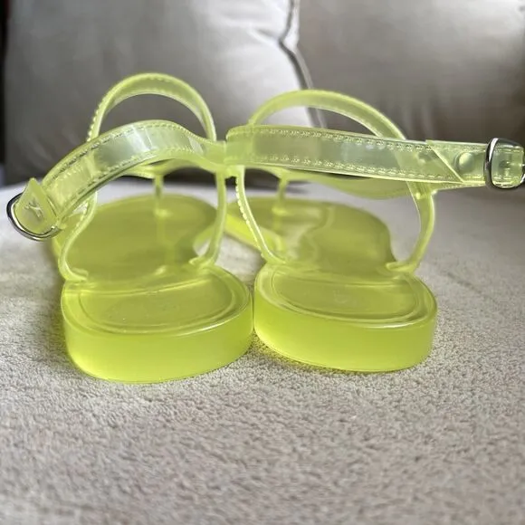 NEW Stuart Weitzman Summer Jelly Electric Lime Sandal Women 7 B Slingback Thong