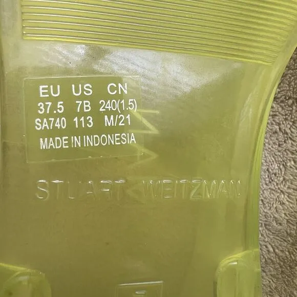 NEW Stuart Weitzman Summer Jelly Electric Lime Sandal Women 7 B Slingback Thong