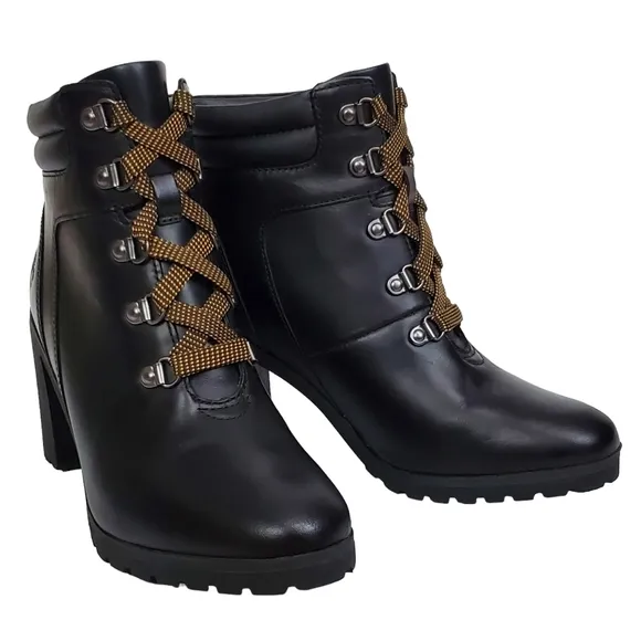 New Timberland allington 5 in leather block heel lace up boots black casual