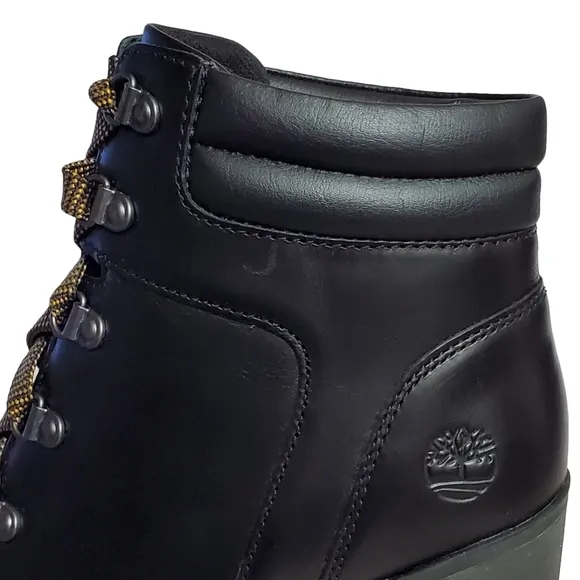 New Timberland allington 5 in leather block heel lace up boots black casual