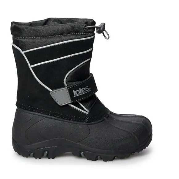 NEW TOTES Kids Boys Black WATERPROOF Winter Snow Boots size 4