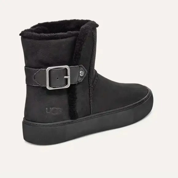 New UGG Aika Black Shearling Suede &amp; Wool Short Boots Size 7.5