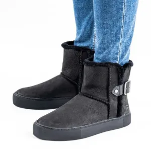 New UGG Aika Black Shearling Suede &amp; Wool Short Boots Size 7.5