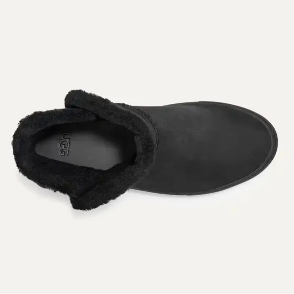 New UGG Aika Black Shearling Suede &amp; Wool Short Boots Size 7.5