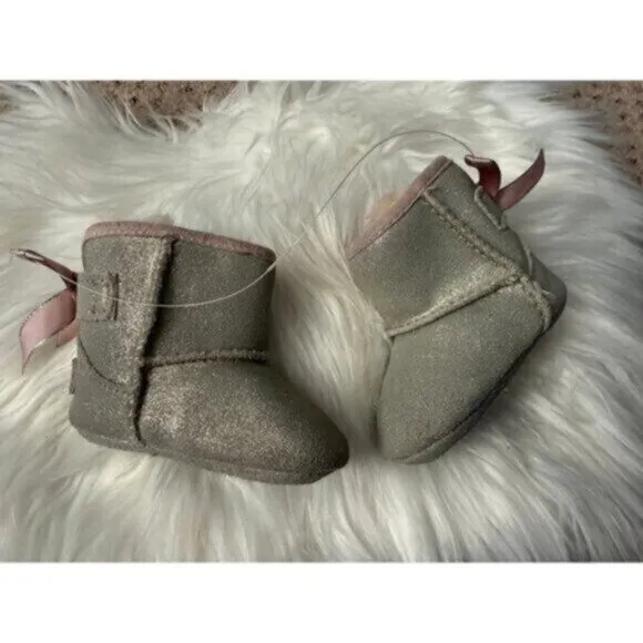 NEW UGG Infant Newborn 0/1 Jesse Bow II Gray Metallic Boots