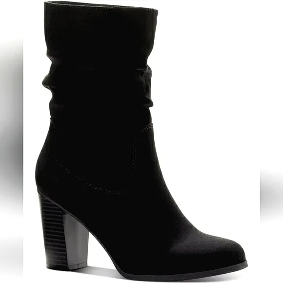 New w /Box Style &amp; Co. Saraa Faux Suede Black Mid-Calf Scrunch Boot Size 12