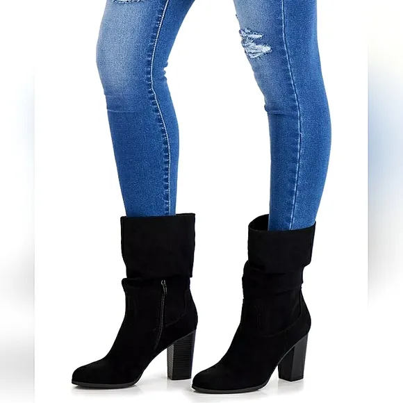 New w /Box Style &amp; Co. Saraa Faux Suede Black Mid-Calf Scrunch Boot Size 12
