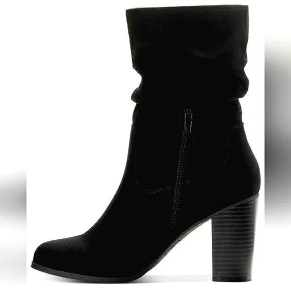 New w /Box Style &amp; Co. Saraa Faux Suede Black Mid-Calf Scrunch Boot Size 12