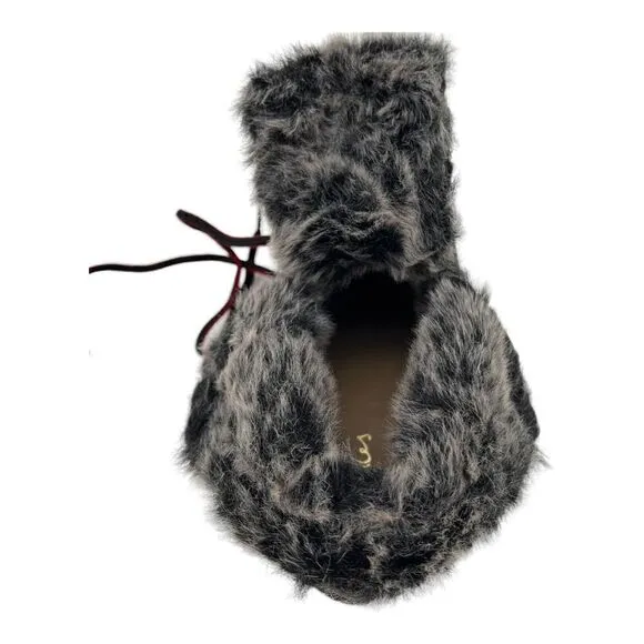 New Women Joules Ashwood Black Leather Faux Fur Warm Lace-Up Hiking Ankle Boots