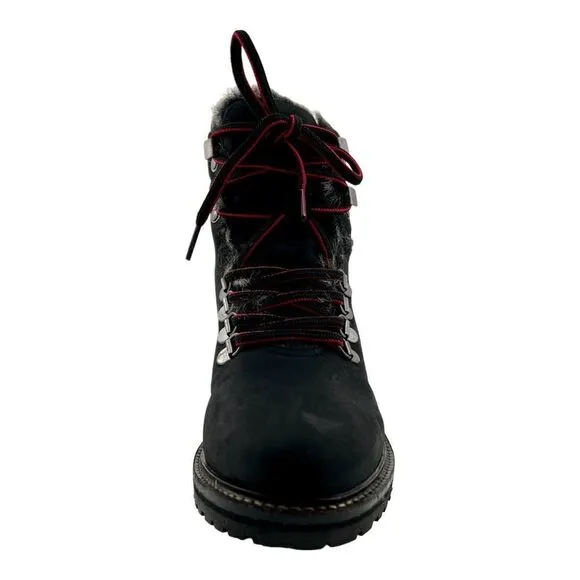 New Women Joules Ashwood Black Leather Faux Fur Warm Lace-Up Hiking Ankle Boots