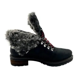 New Women Joules Ashwood Black Leather Faux Fur Warm Lace-Up Hiking Ankle Boots