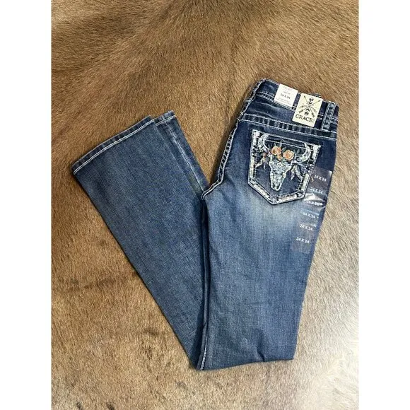 NEW Women’s Grace in LA Embroidered Floral Longhorn Jeans