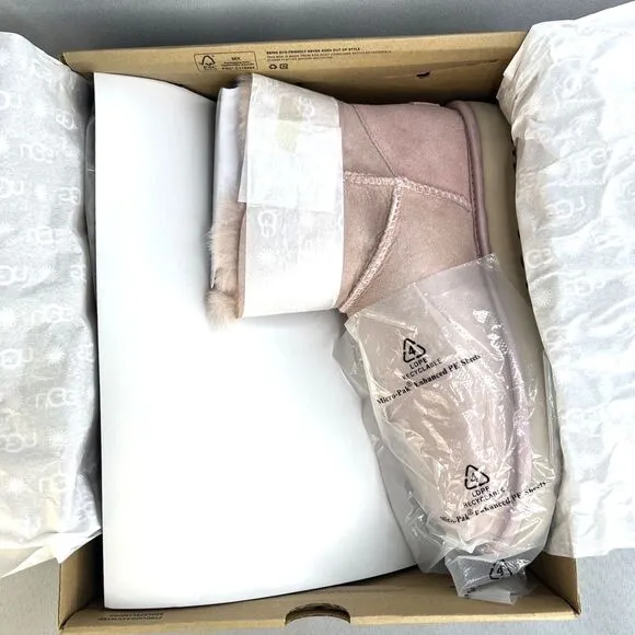 New Womens Ugg Boots Mini Glam Classy Bling Side Crystal Brooch Pink PCRY Sz 10