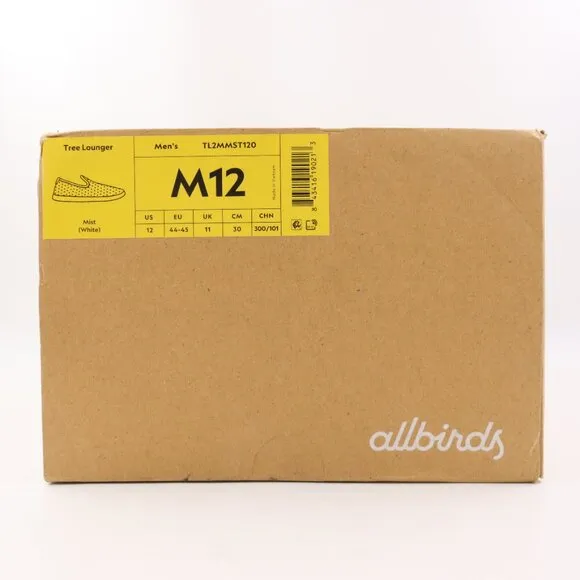 NIB Allbirds Men's Tree Lounger Shoes in Mist/White US Size 12