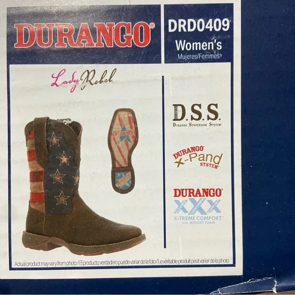 NIB Durango Lady Rebel Women's Vintage Flag Western Boot Size 9M DRD0409 NEW
