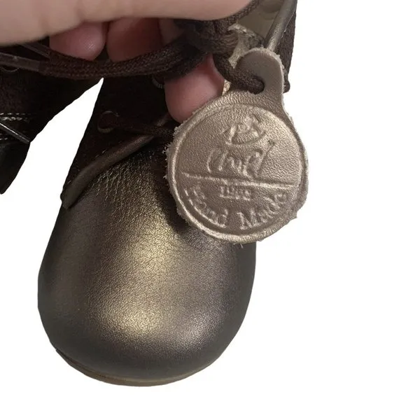 NIB Emel Leather Handmade Brown Metallic First Shoes