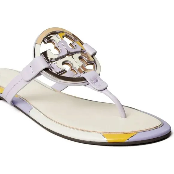 NIB Tory Burch Enamel Miller Leather Sandals Spring Lavender 7.5 8 8.5 9 9.5 10