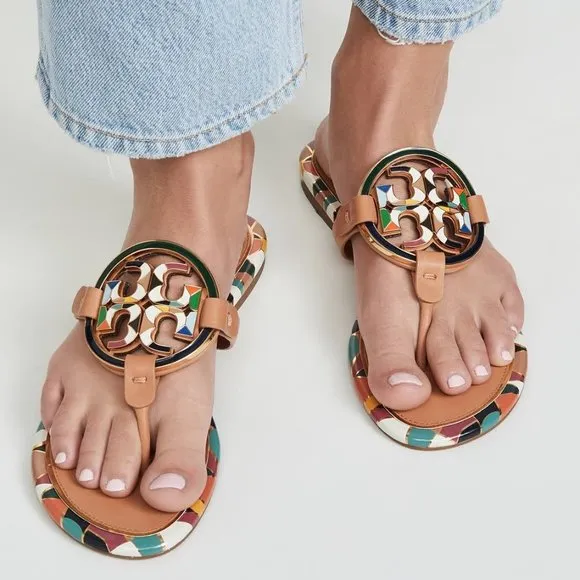 NIB Tory Burch Enamel Miller Leather Sandals Spring Lavender 7.5 8 8.5 9 9.5 10