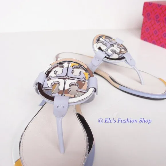 NIB Tory Burch Enamel Miller Leather Sandals Spring Lavender 7.5 8 8.5 9 9.5 10