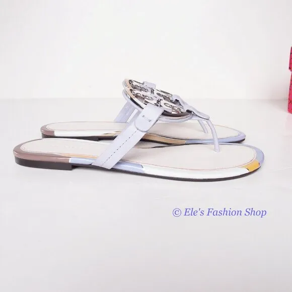 NIB Tory Burch Enamel Miller Leather Sandals Spring Lavender 7.5 8 8.5 9 9.5 10