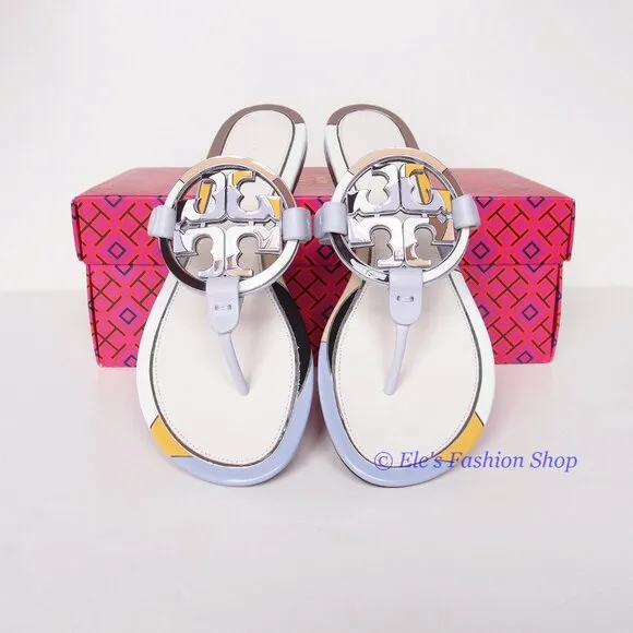 NIB Tory Burch Enamel Miller Leather Sandals Spring Lavender 7.5 8 8.5 9 9.5 10