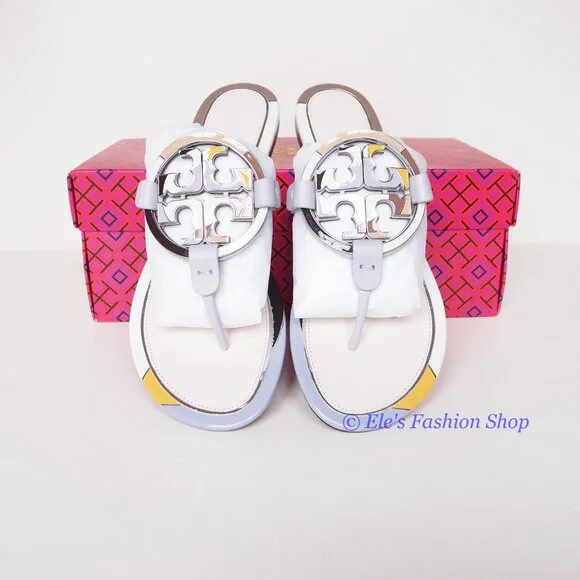 NIB Tory Burch Enamel Miller Leather Sandals Spring Lavender 7.5 8 8.5 9 9.5 10