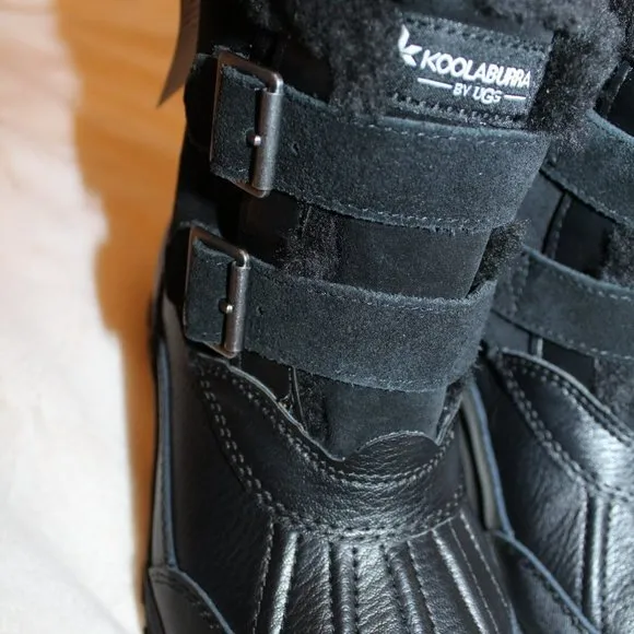 NIB UGG KOOLABURRRA WOMEN'S IMREE BLACK LEATHER SNOW WINTER‎ MOTO BOOTS 6