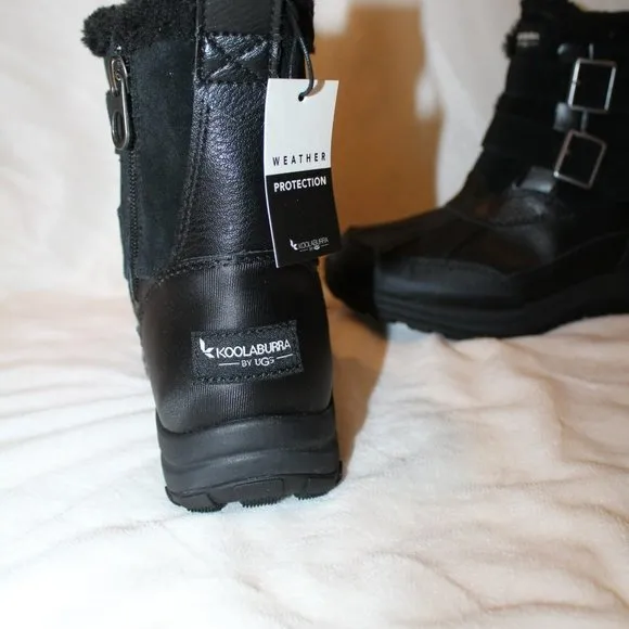 NIB UGG KOOLABURRRA WOMEN'S IMREE BLACK LEATHER SNOW WINTER‎ MOTO BOOTS 6