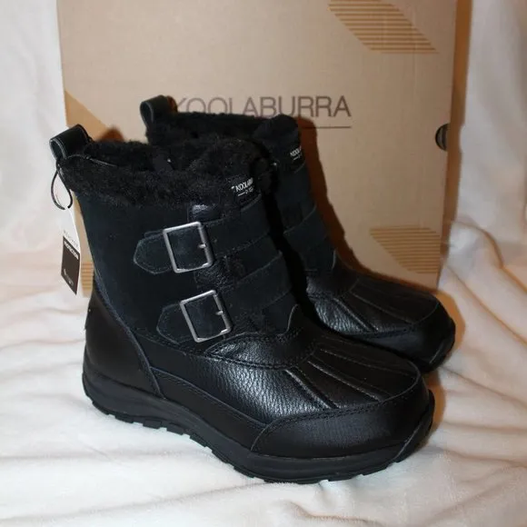 NIB UGG KOOLABURRRA WOMEN'S IMREE BLACK LEATHER SNOW WINTER‎ MOTO BOOTS 6