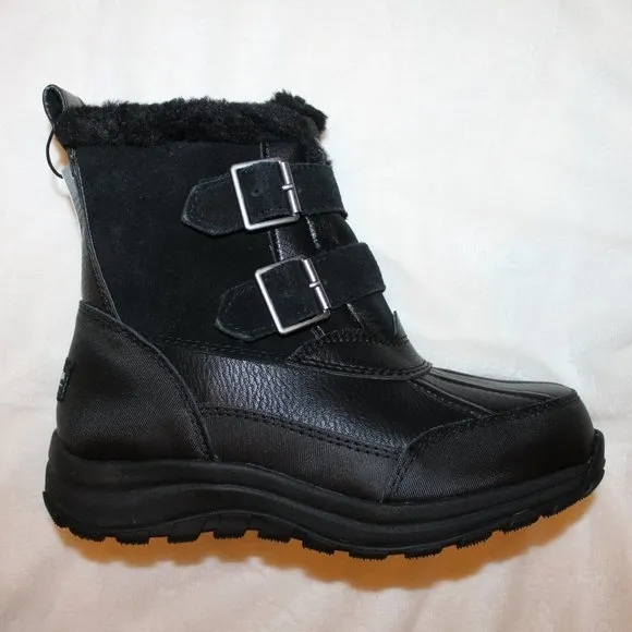 NIB UGG KOOLABURRRA WOMEN'S IMREE BLACK LEATHER SNOW WINTER‎ MOTO BOOTS 6