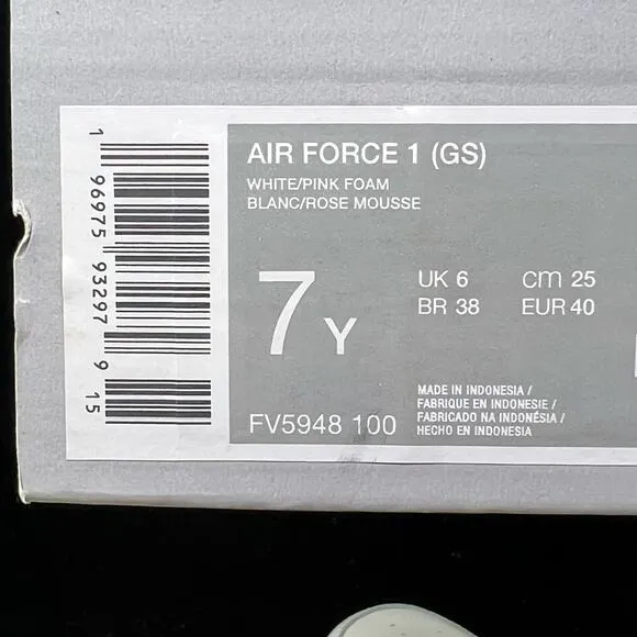 Nike Air Force 1 Low White Elemental Pink  Soft Pink FV5948-100 7Y/ 8.5 W