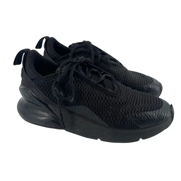 Nike Air Max 270 Little Kid’s Triple Black Lace Up Sneakers AO2372-006 Size 1Y
