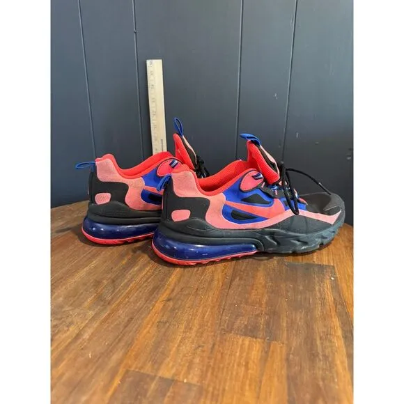 Nike Air Max 270 React Youth Sneakers - Black/Pink/Blue, Size 6.5Y‎