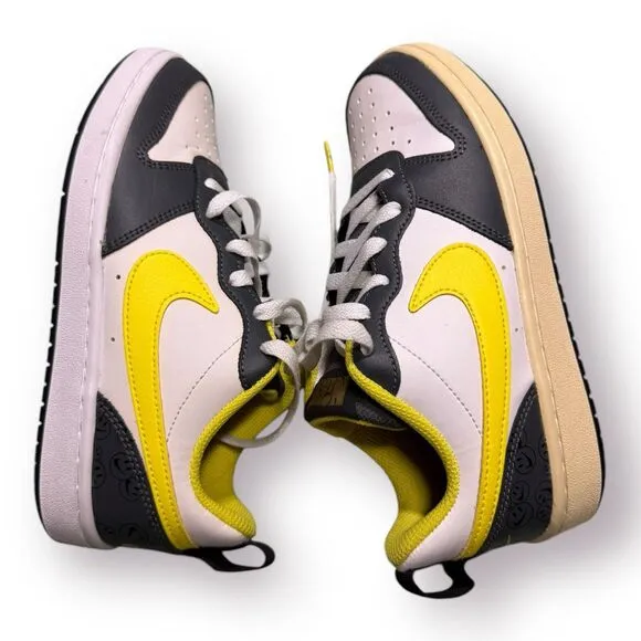 Nike Court Borough Low 2 Sneakers Gray White and Yellow Smiley Size‎ 4Y