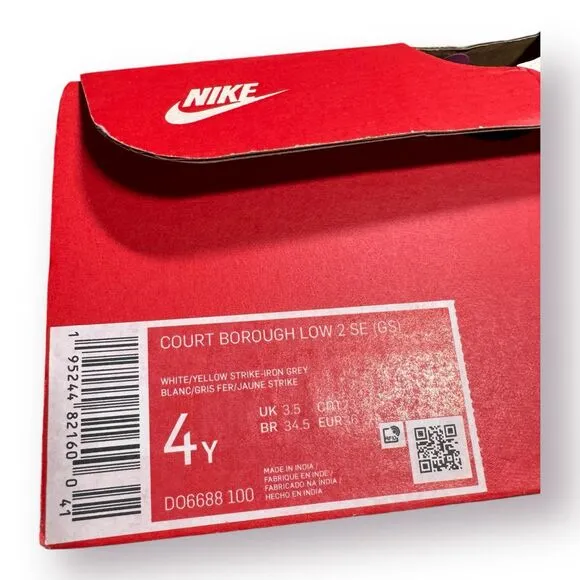 Nike Court Borough Low 2 Sneakers Gray White and Yellow Smiley Size‎ 4Y