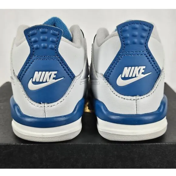 NIKE JORDAN 4 RETRO TODDLER (TD) OFF WHITE/MILITARY BLUE SIZE 6C BQ7670 141