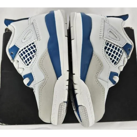 NIKE JORDAN 4 RETRO TODDLER (TD) OFF WHITE/MILITARY BLUE SIZE 6C BQ7670 141